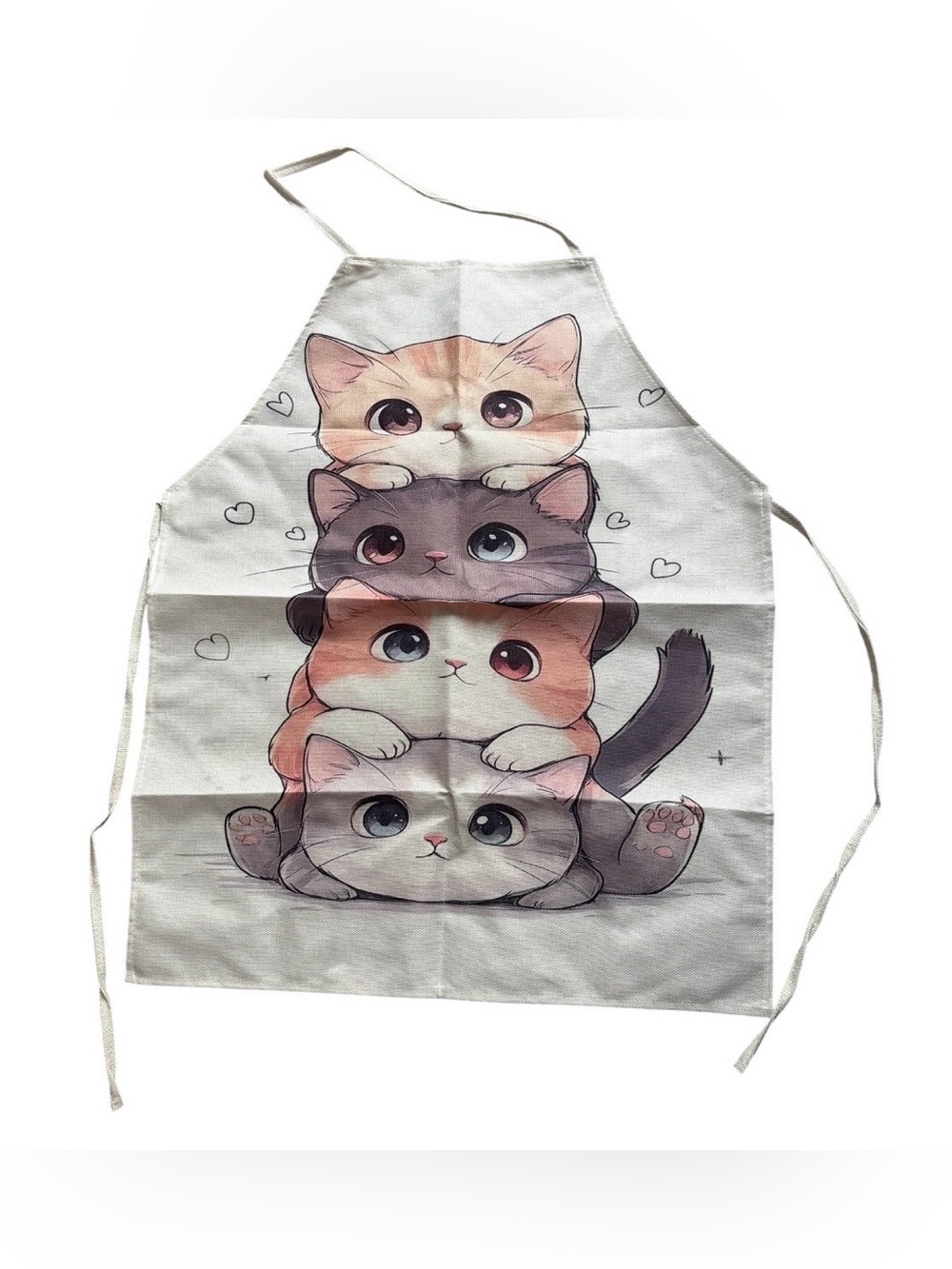 Cute Cat Stack Apron - White with Multicolor Kittens